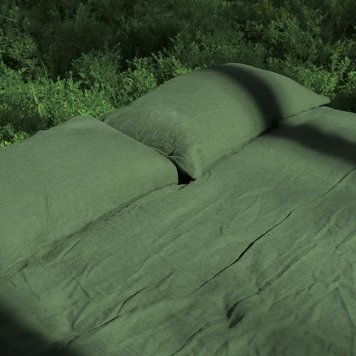 Organic Linen Bedding Sheets Dark Light Green Blue Brown Grey Sand Beige Cream White off-white colour